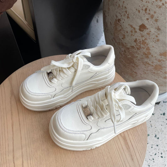 Women's White Spring Height Increasing Leisure Platform Women's Casual Shoes