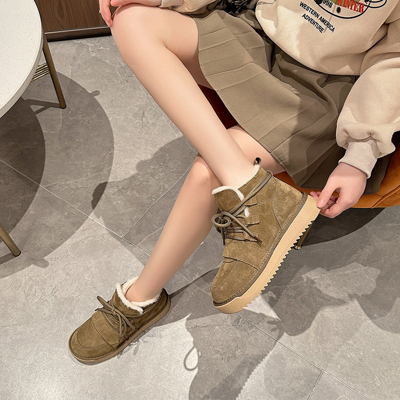 Women's Winter Fleece-lined Thick Short Trendy Bottom Snow Boots