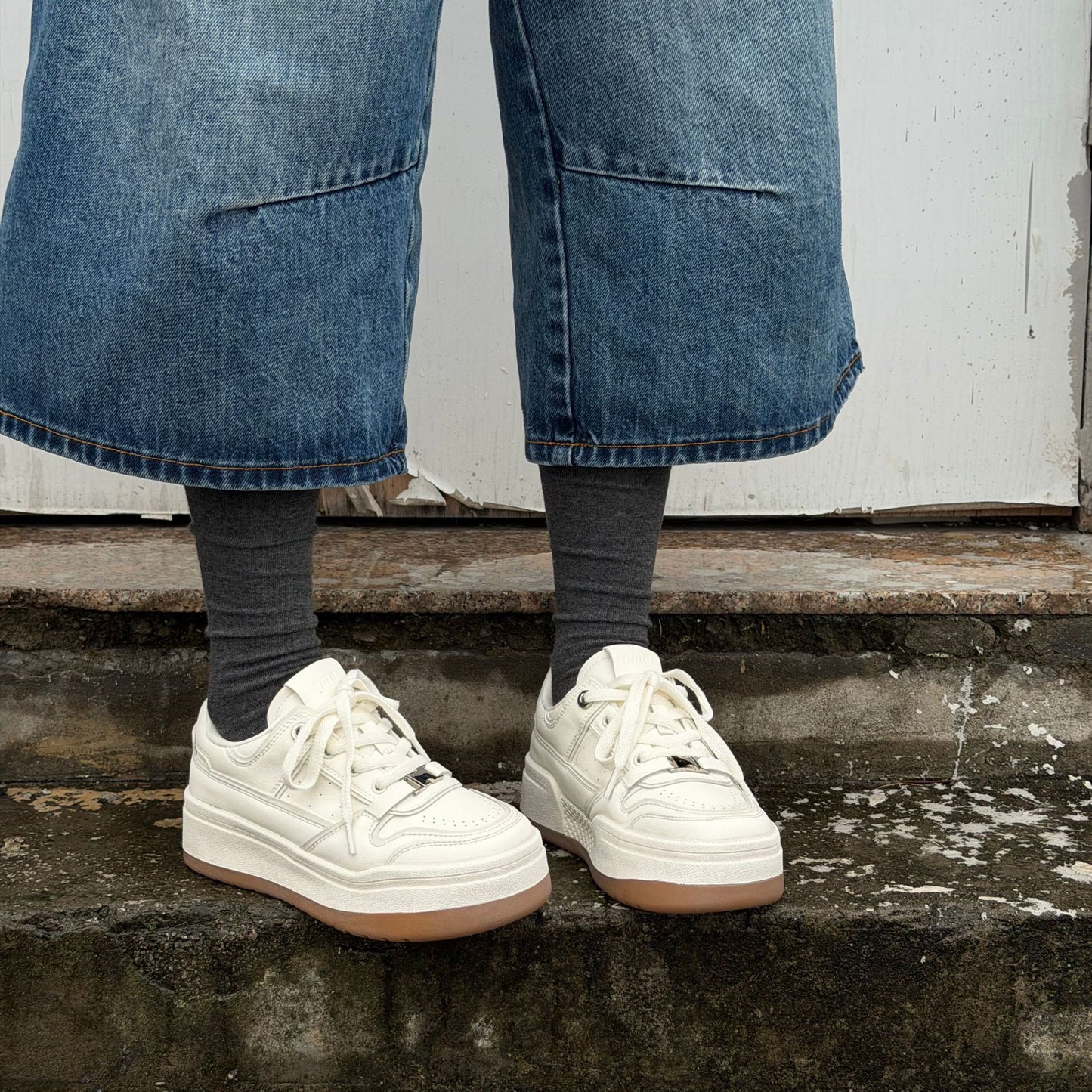 Women's Platform White Polished Retro Fashion Board Casual Shoes