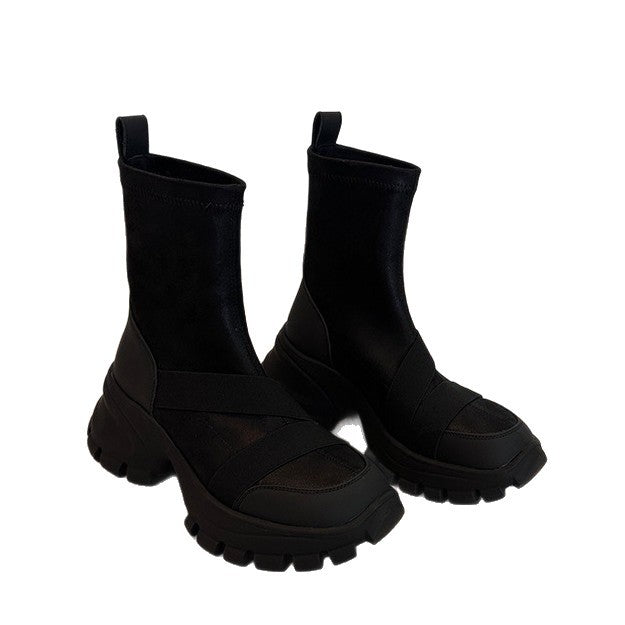 Women's Version Design Suede Cross Strap Small Platform Martin Retro Simple Boots