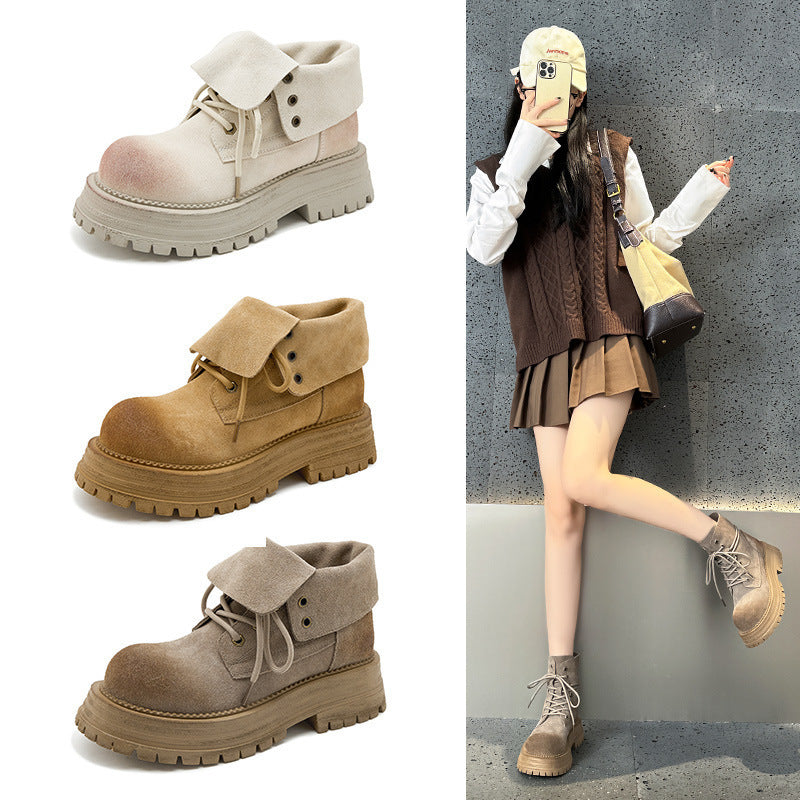 Women's Genuine Retro Martin Yellow Single Thick Bottom Two-way Short Women's Leather Boots