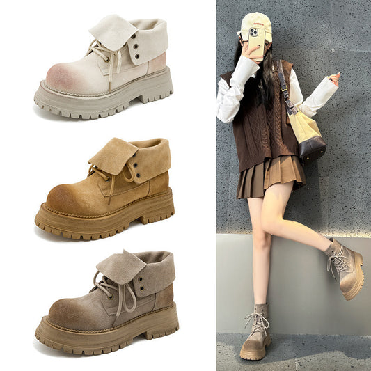 Women's Genuine Retro Martin Yellow Single Thick Bottom Two-way Short Women's Leather Boots
