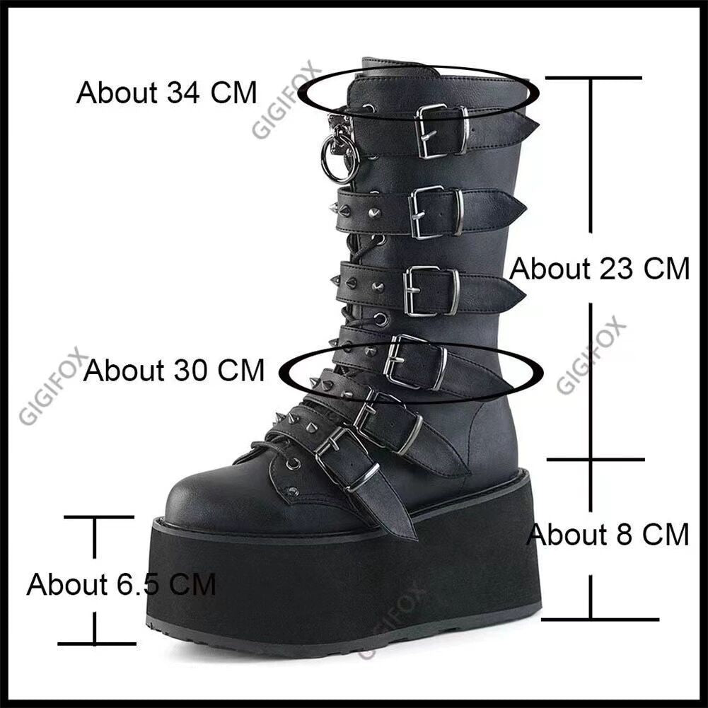 Thick Bottom Buckle Rivet Platform Middle Tube Female Boots