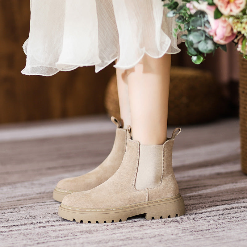 Women's Price Ding British Style Frosted Mid Flat Short Pedal Boots
