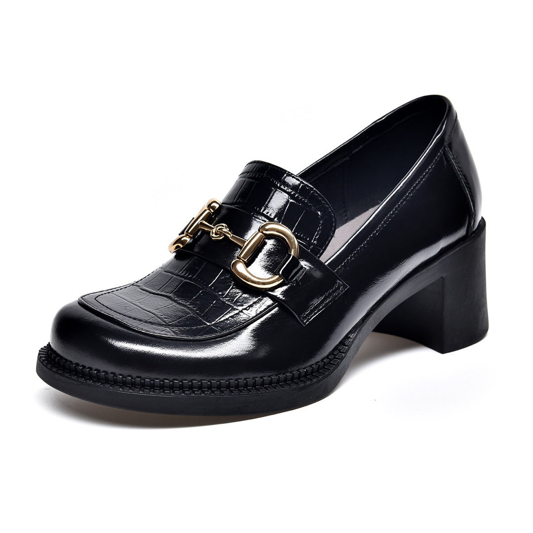 Women's Chunky Patent Round Head High-cut High British Women's Fashion Shoes