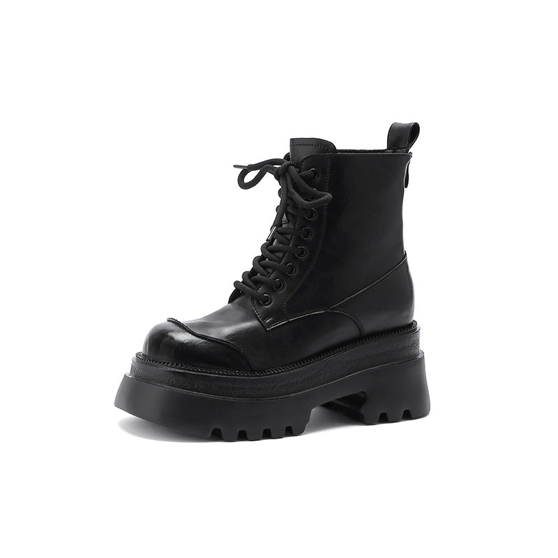 Women's Retro Brown Muffin Platform Lace Up Short British Style Boots