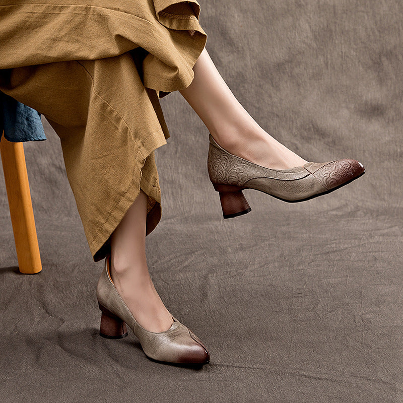 Women's Mouth Embossed Top Layer Cowhide Pointed Toe Women's Casual Shoes