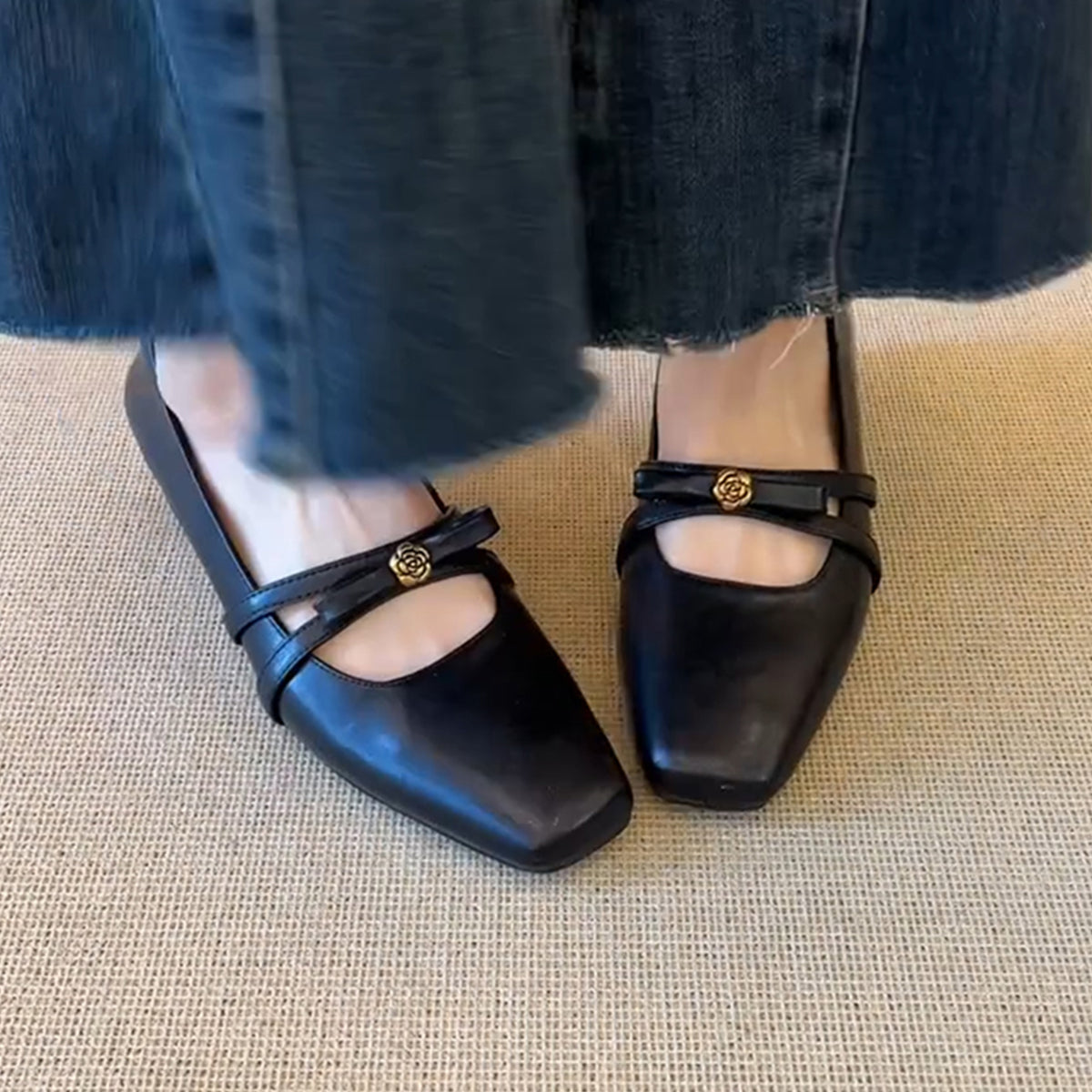 Artistic Retro Height Increasing Insole Low-cut Female Square Toe Leather Shoes