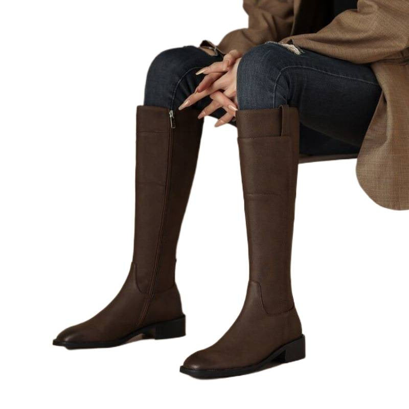 Women's Rubber Soft Bottom Winter Square Head Slimming Knight Versatile Below Women's Leather Boots