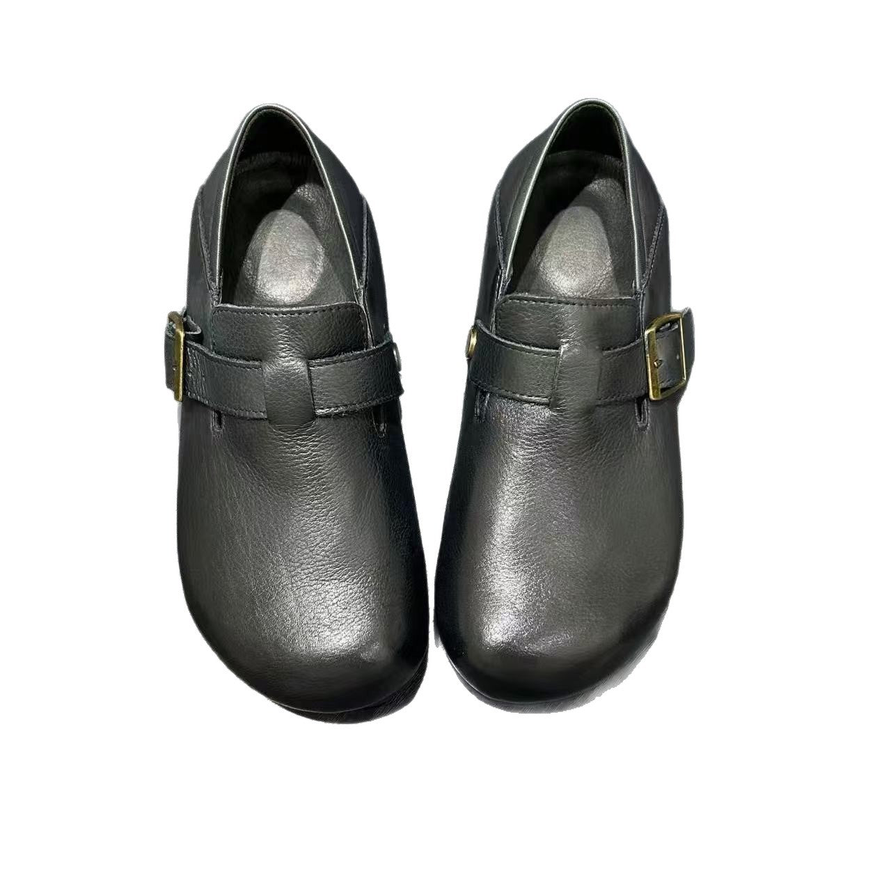 Women's Layer Cowhide Four Wearable Ugly Cute Slip-on Closed Flat Slippers