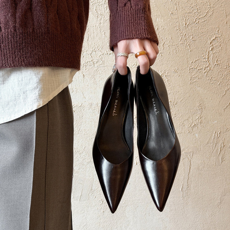 Women's Mouth Pumps Early Spring Genuine Pointed Heels