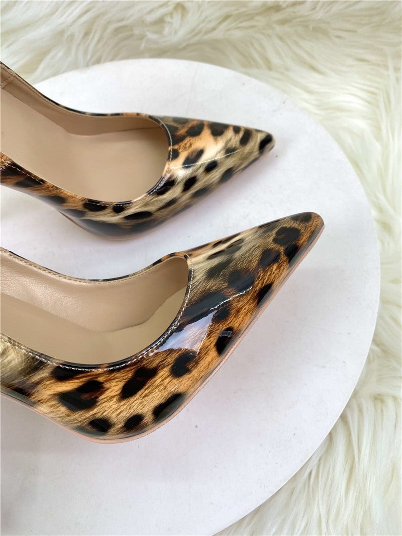 Leopard Print Patent High Pointed Toe Stiletto Heels