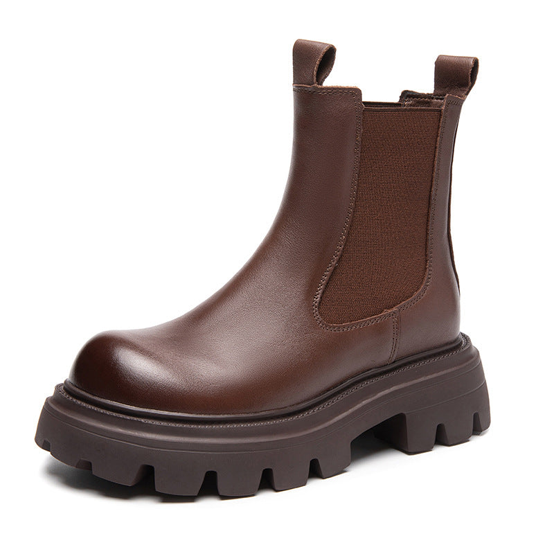 Women's Thick-soled Martin Small Elevator Ankle Fleece-lined Smoke Pipe Boots