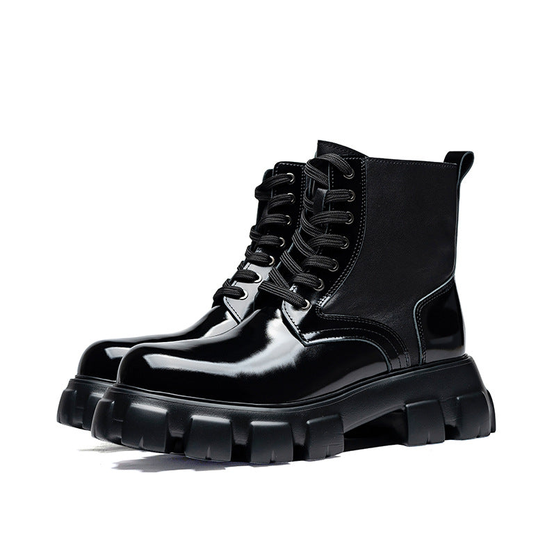 Men's Genuine Motorcycle Platform Increased Pure Cowhide Boots