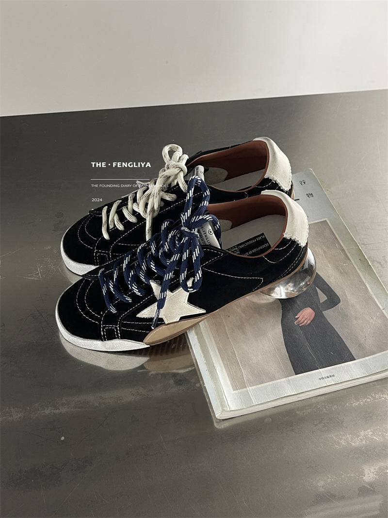 Toe Vintage Korean Style Golden Goose Trendy Cowhide Distressed Breathable Women's Sports Shoes