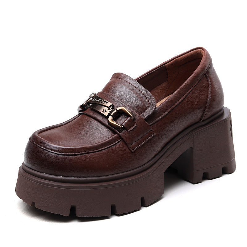 Women's First Layer Cowhide Retro British Style Autumn Platform Versatile Single-layer Loafers