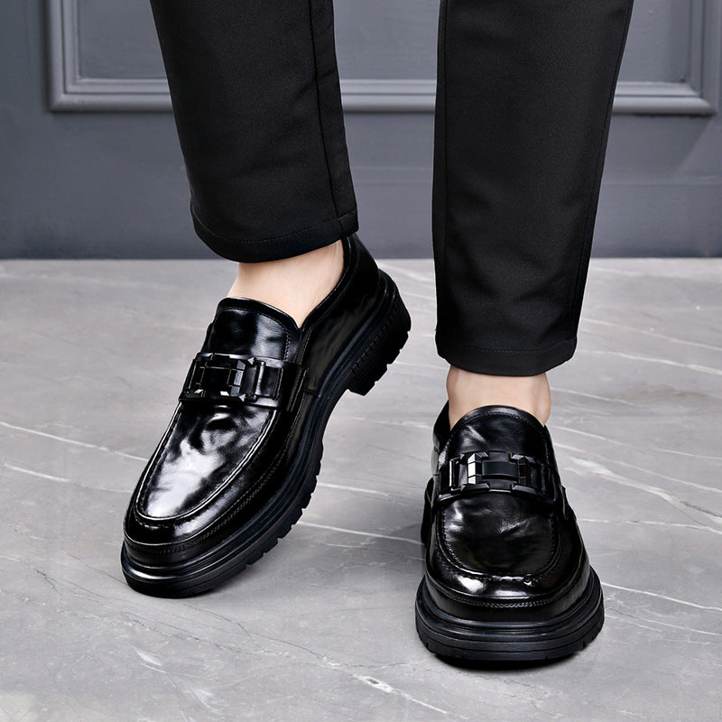 Men's Autumn Cowhide Trendy Slip-on Formal Business Leather Shoes