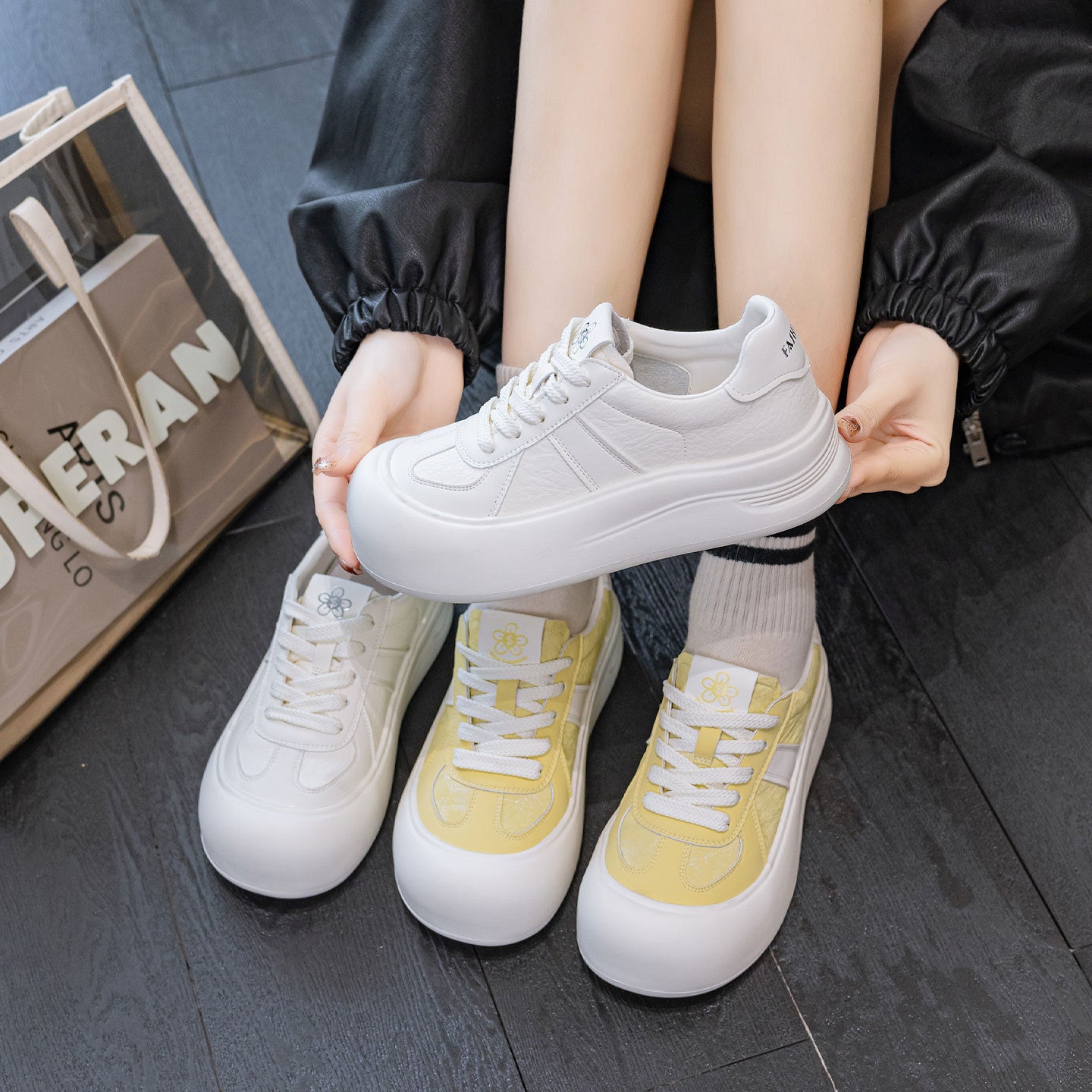 Women's White Spring Ugly Cute Big Toe Sneakers