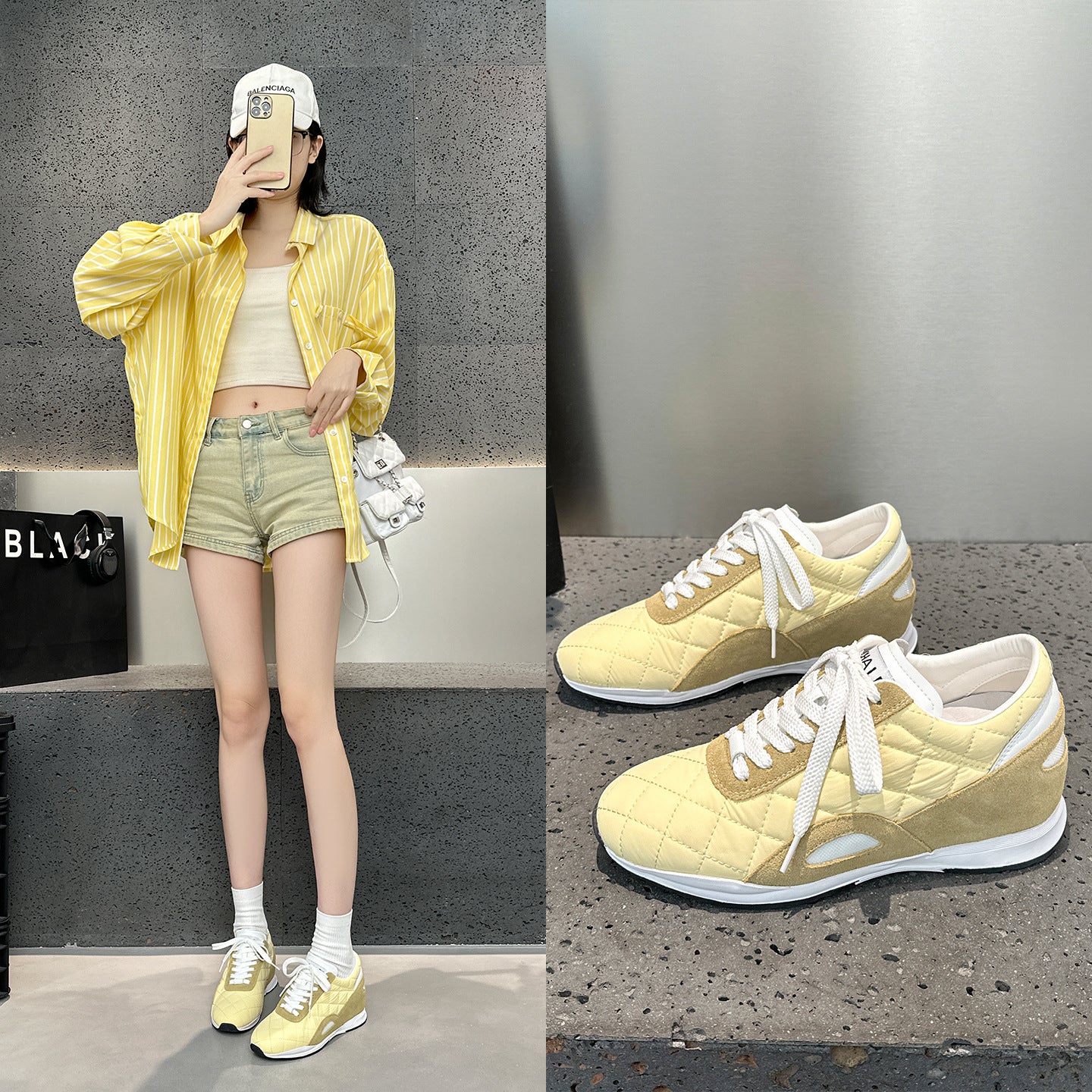 Women's Increasing Insole Classic Style Rhombus Color Matching Casual Shoes