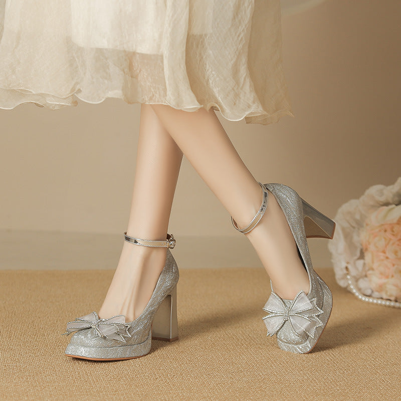 Women's Toe Chunky Mary Jane Korean Fairy Style Bow Women's Shoes