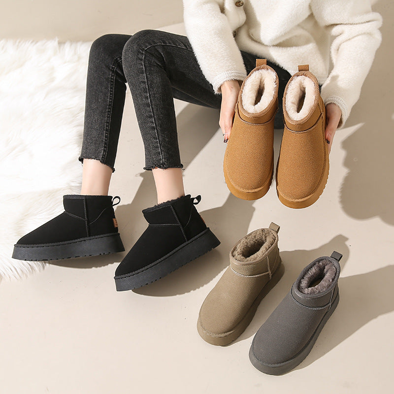 Women's Winter Insulated Fleece-lined Thickened Fur Integrated Snow Boots