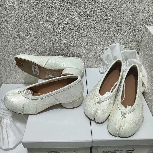 Women's White Sheepskin Split Toe Flat Ballet Women's Casual Shoes