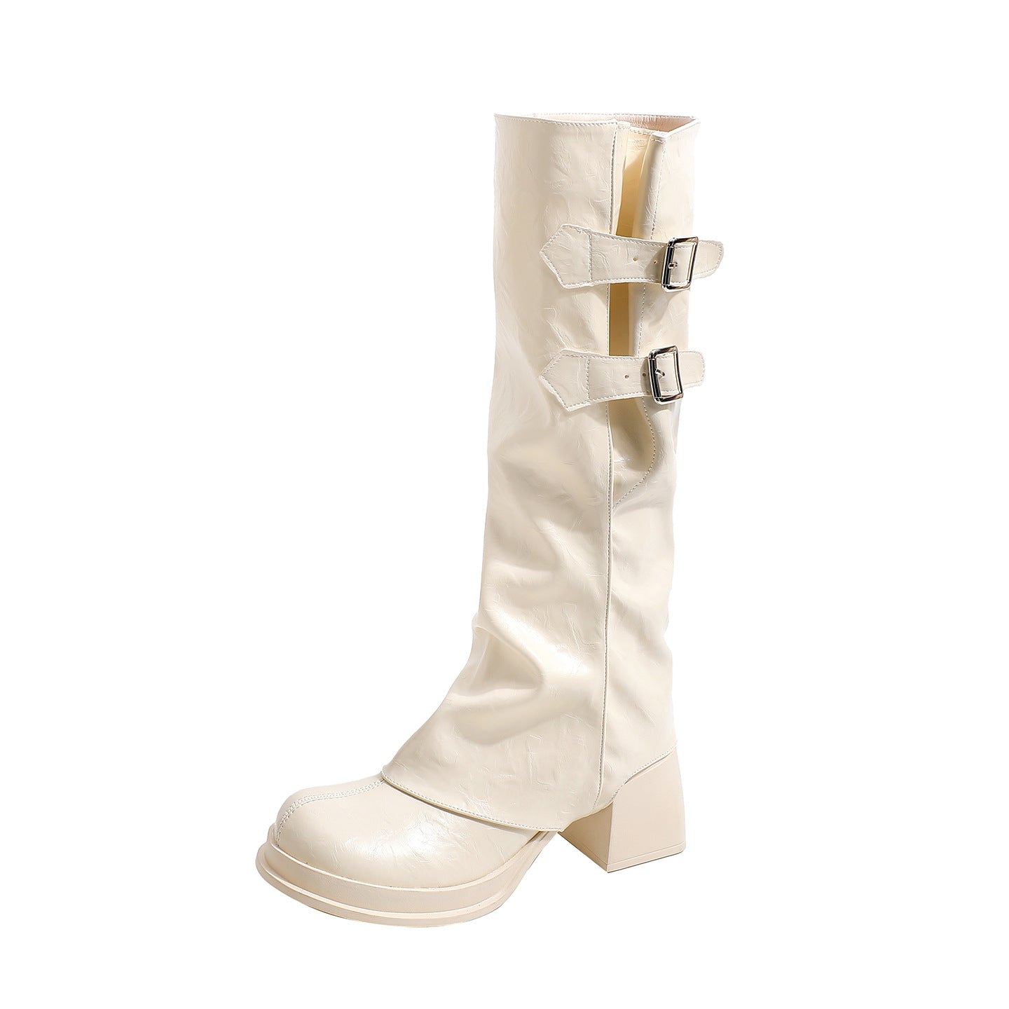Removable Pile Style Thick High Platform Leg White Boots
