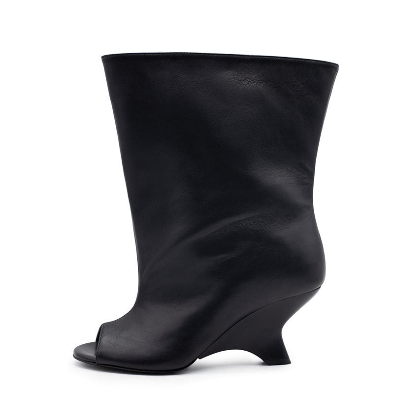 Women's Design Peep Toe Shaped Wedge Fashion Women's Leather Boots