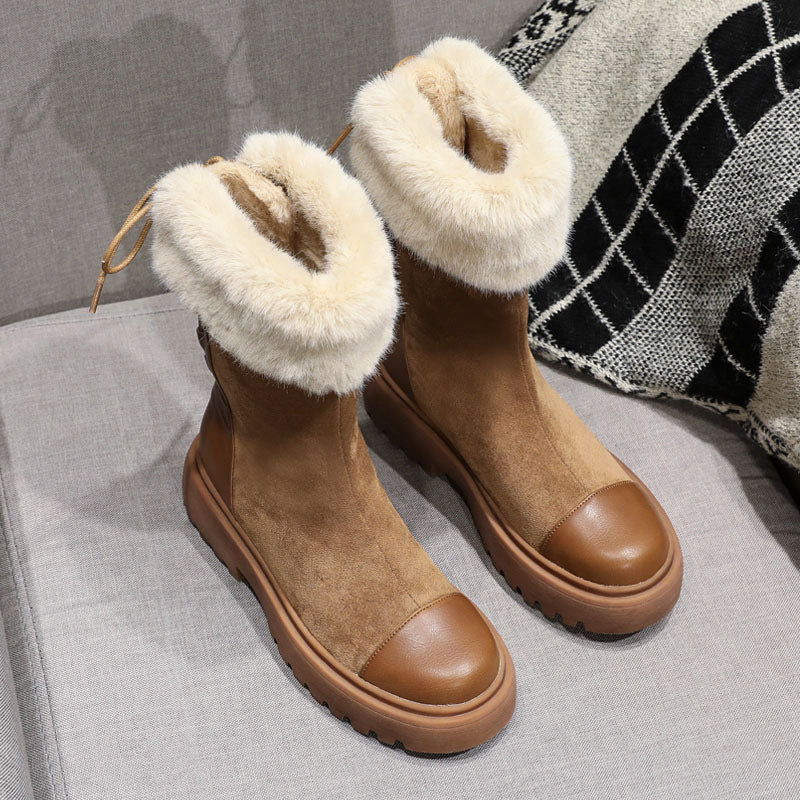 Women's Platform Winter Fur Martin Thickened Middle Snow Boots