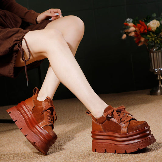 Women's First Layer Cowhide Lightweight Platform Lace Women's Casual Shoes