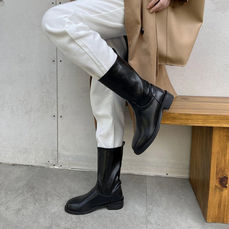 Round Toe Sleeve Smoke Pipe Autumn Versatile Soft Knight Women's Leather Boots