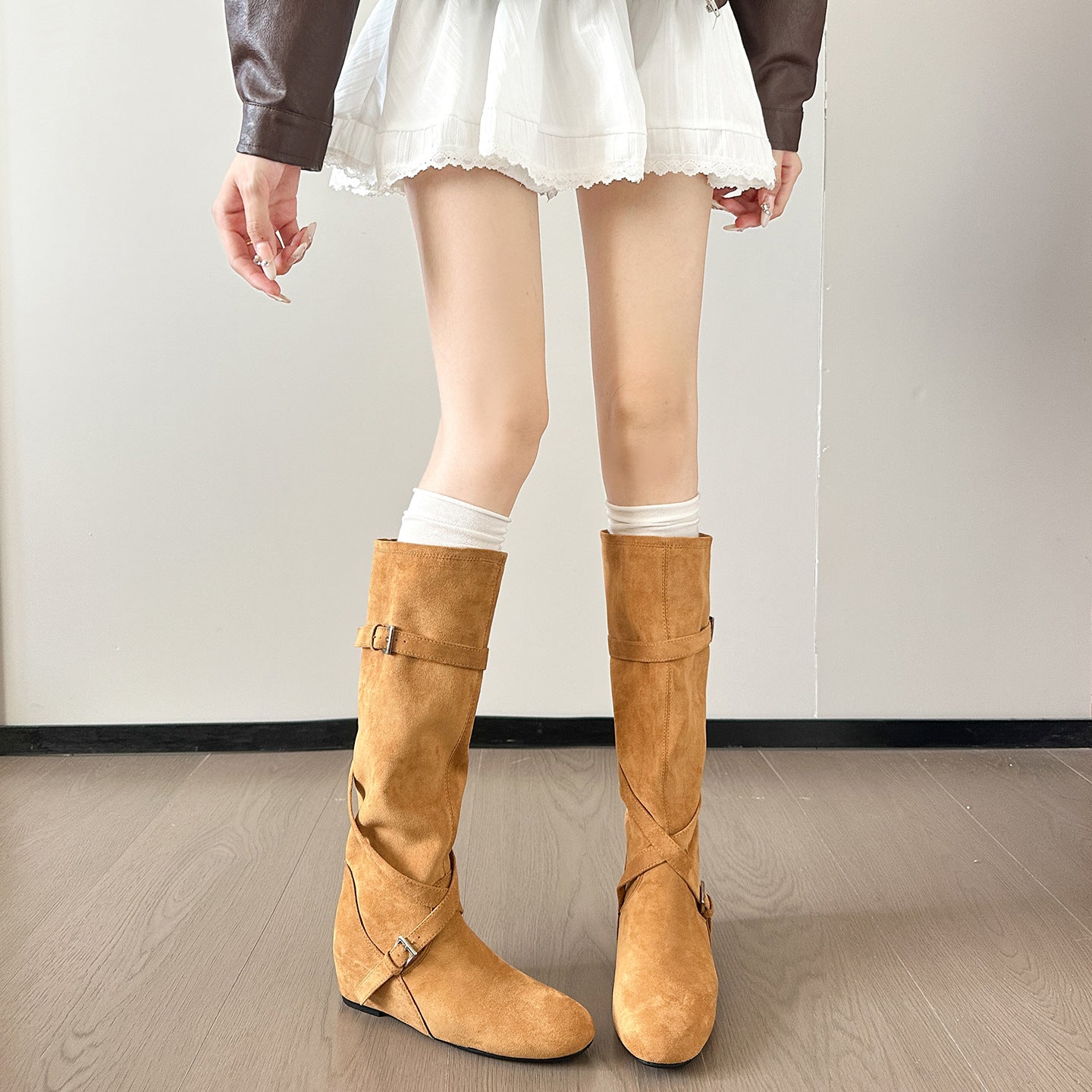 Women's American Retro Chunky Western Cowboy Riding Plus Veet Women's Leather Boots