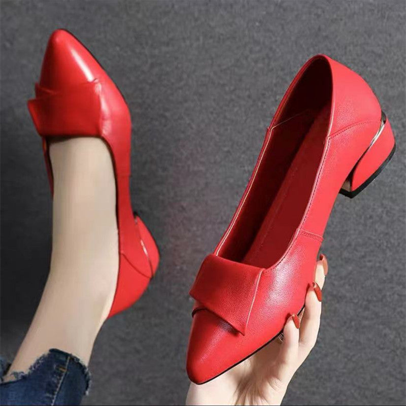 Women's Pumps Chunky Pointed Toe Mid Flat Soft Super Women's Shoes
