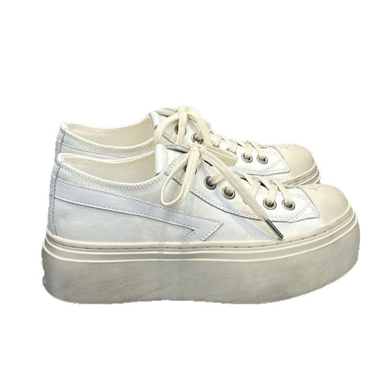 Cowhide Night Meteor Black White Contrast Color Women's Canvas Shoes