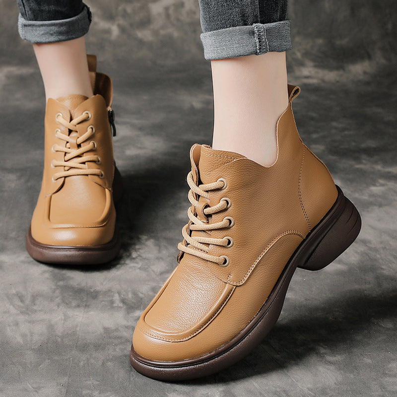 Women's Full Cowhide Autumn Short Fat Feet Martin Boots