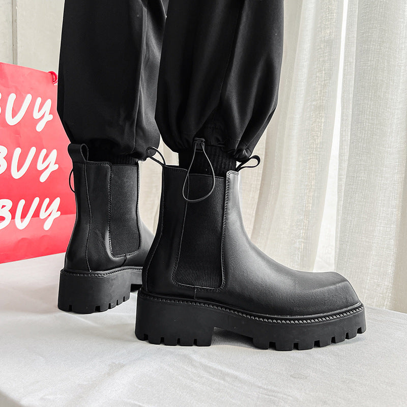 Men's Square Toe Chunky Platform Short Vintage Martin Boots