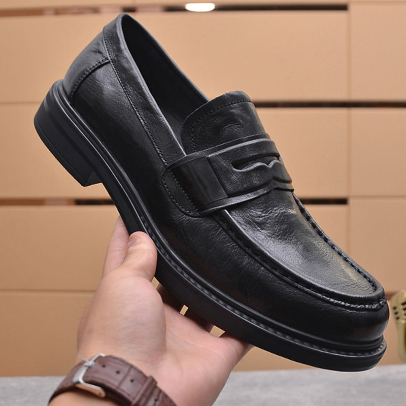 Men's Formal Wear Grip Pattern First Layer Leather Shoes