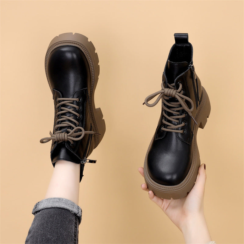 Women's Autumn Super Popular Thick-soled Ankle Small Dr. Women's Leather Boots