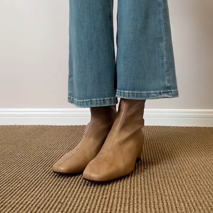Women's Increasing Insole Stretch Thin Back Zipper British Style Square Boots