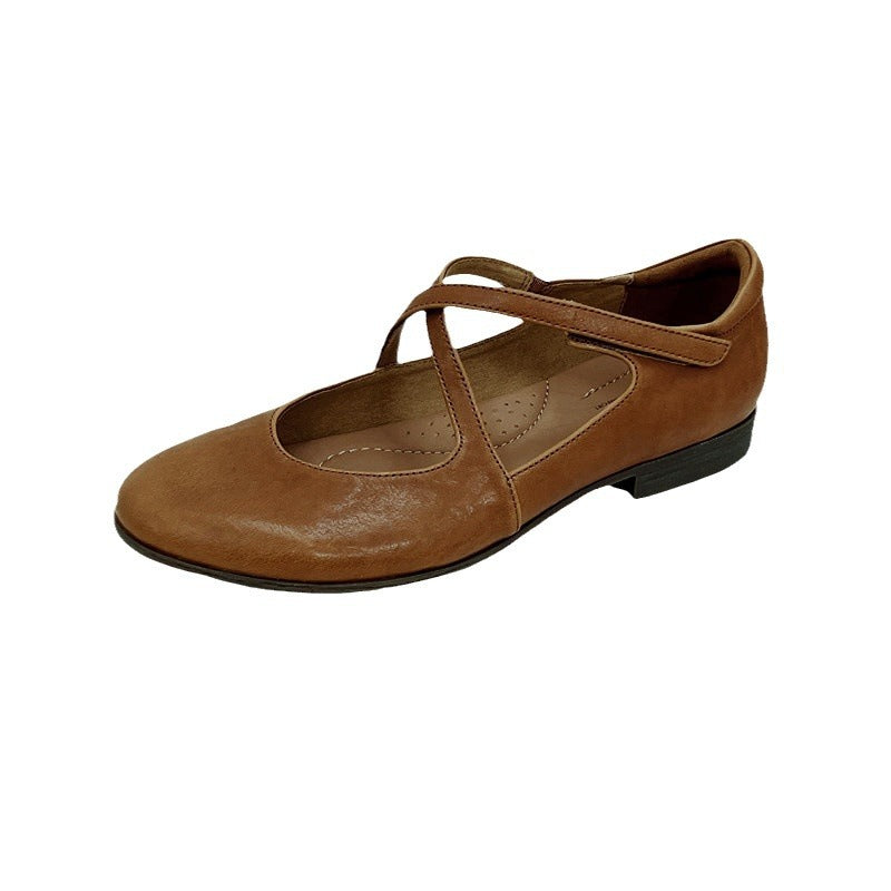 Women's Authentic Low Pumps First Layer Cowhide Round Toe Comfortable Casual Shoes