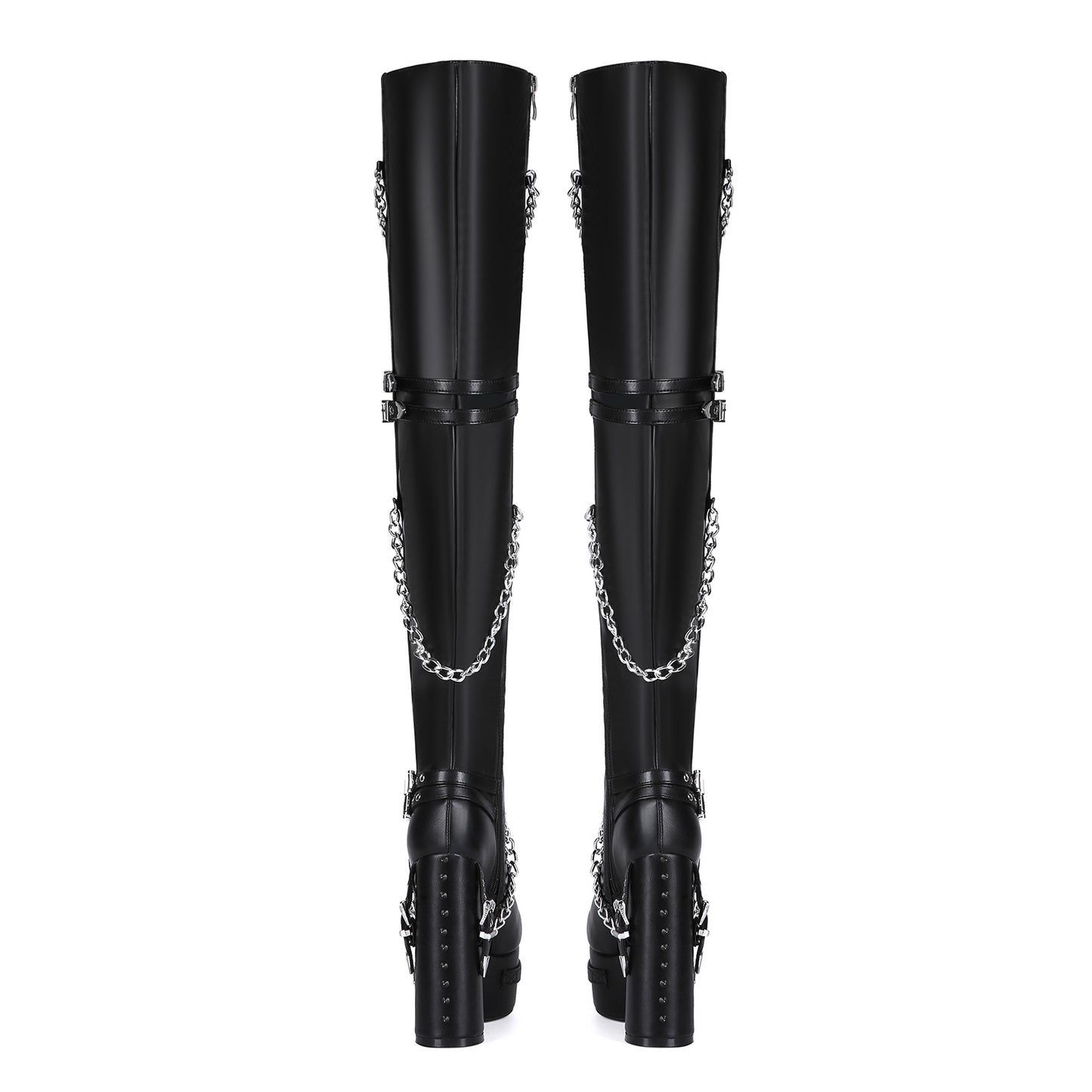 Women's Punk Goth Thick Bottom Chunky High Plus Women's Leather Boots