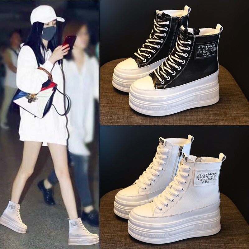 Women's Platform High Top White Inner Height Increasing Korean Style Boots