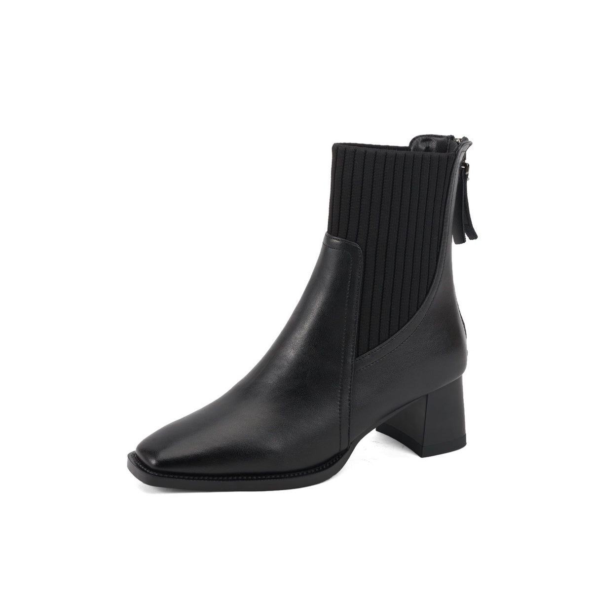 Women's Retro Chunky Short Martin Authentic Square Toe High Women's Leather Boots