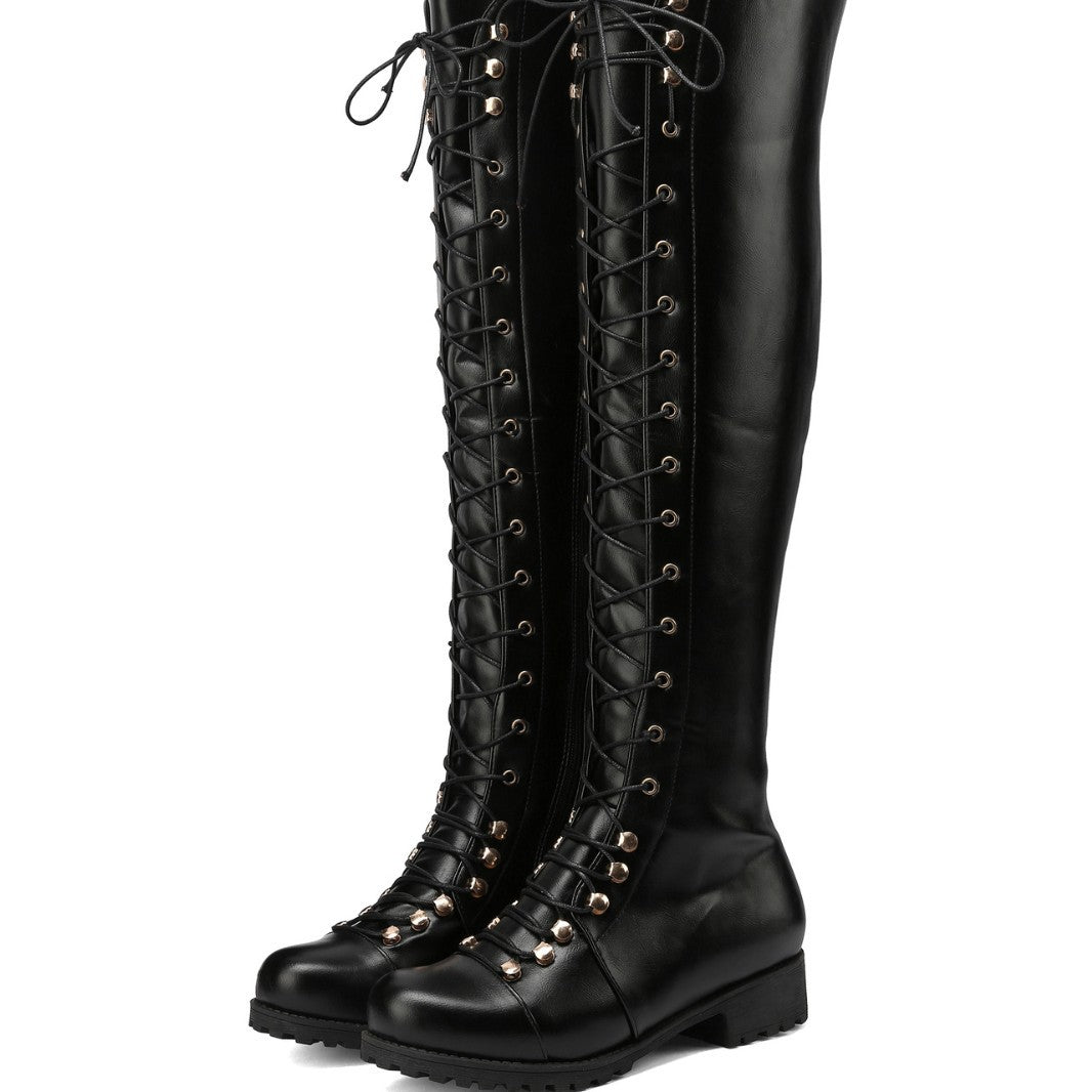 Women's Cross Strap Knight Plus Size Women's Leather Boots