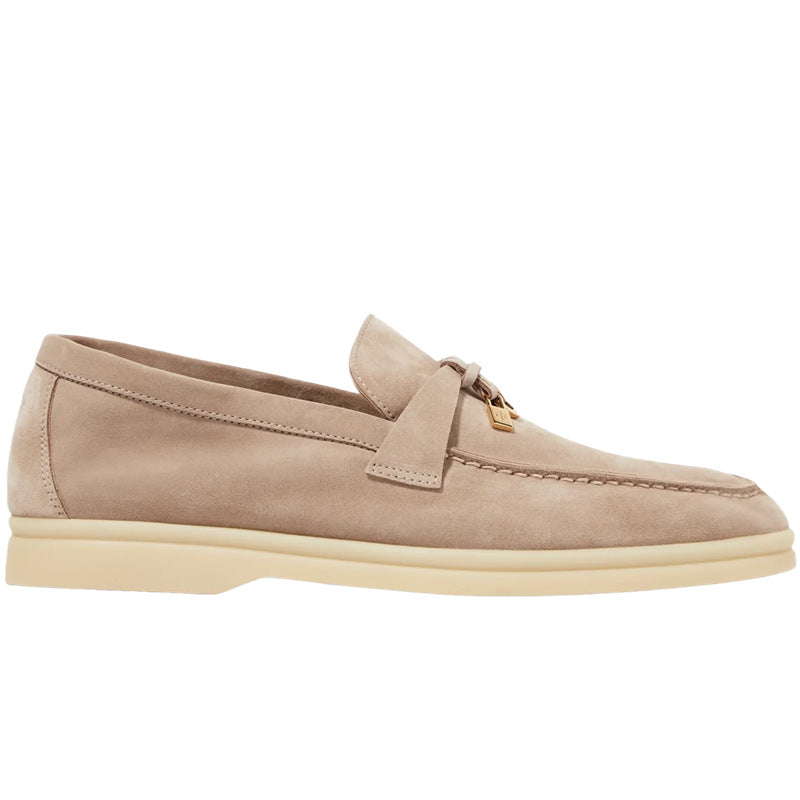 British Slip-on Lazy Pumps Deerskin Round Head Tassel Hardware Women's Casual Shoes