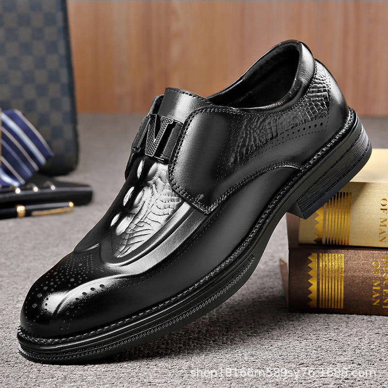 Men's Formal British Style Carved Genuine Cattlehide Men's Business Leather Shoes