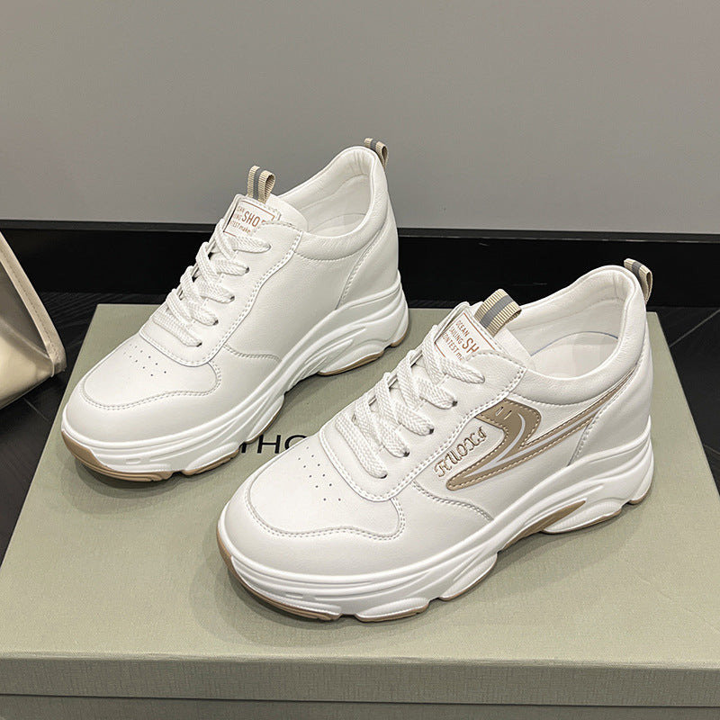 Women's White Spring Breathable Platform Sports Height Casual Shoes