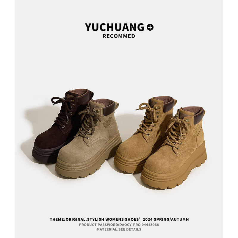 Women's Thick Bottom Inner Height Increasing British Style Boots