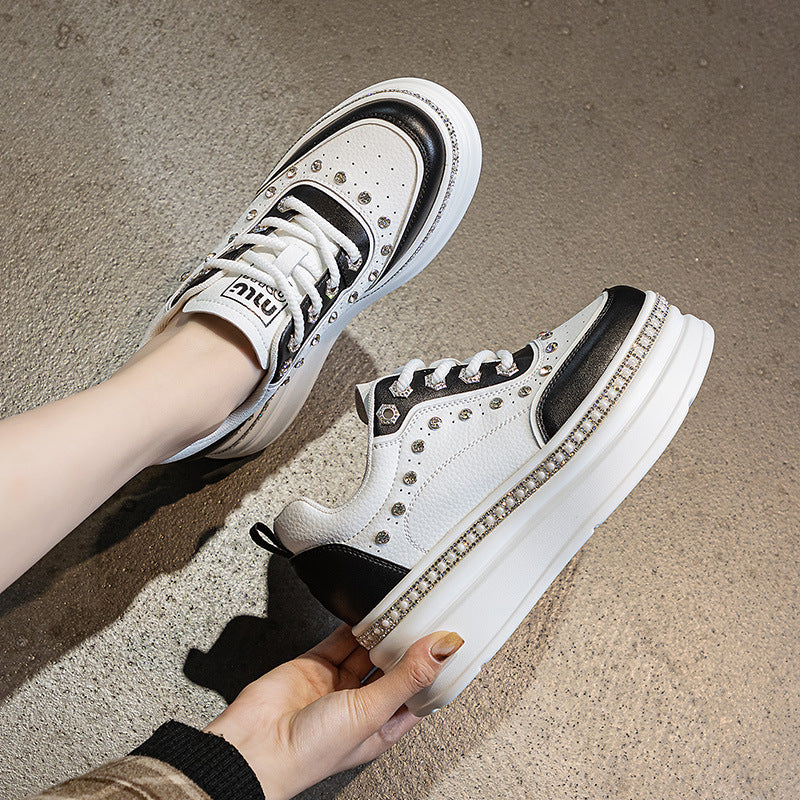 Women's Autumn Platform White Small Rhinestone Pearl Women's Casual Shoes