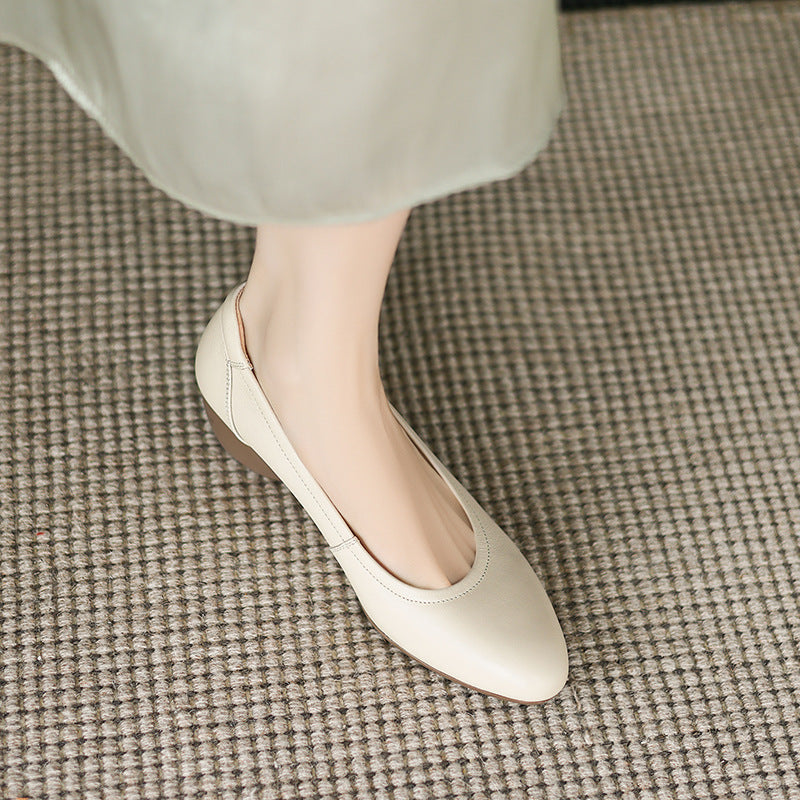 First Layer Cowhide Thick Pumps Female Women's Shoes